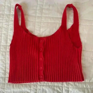 Red cropped tank top women’s large stretchy ribbed sweater Downtowngirl autumn